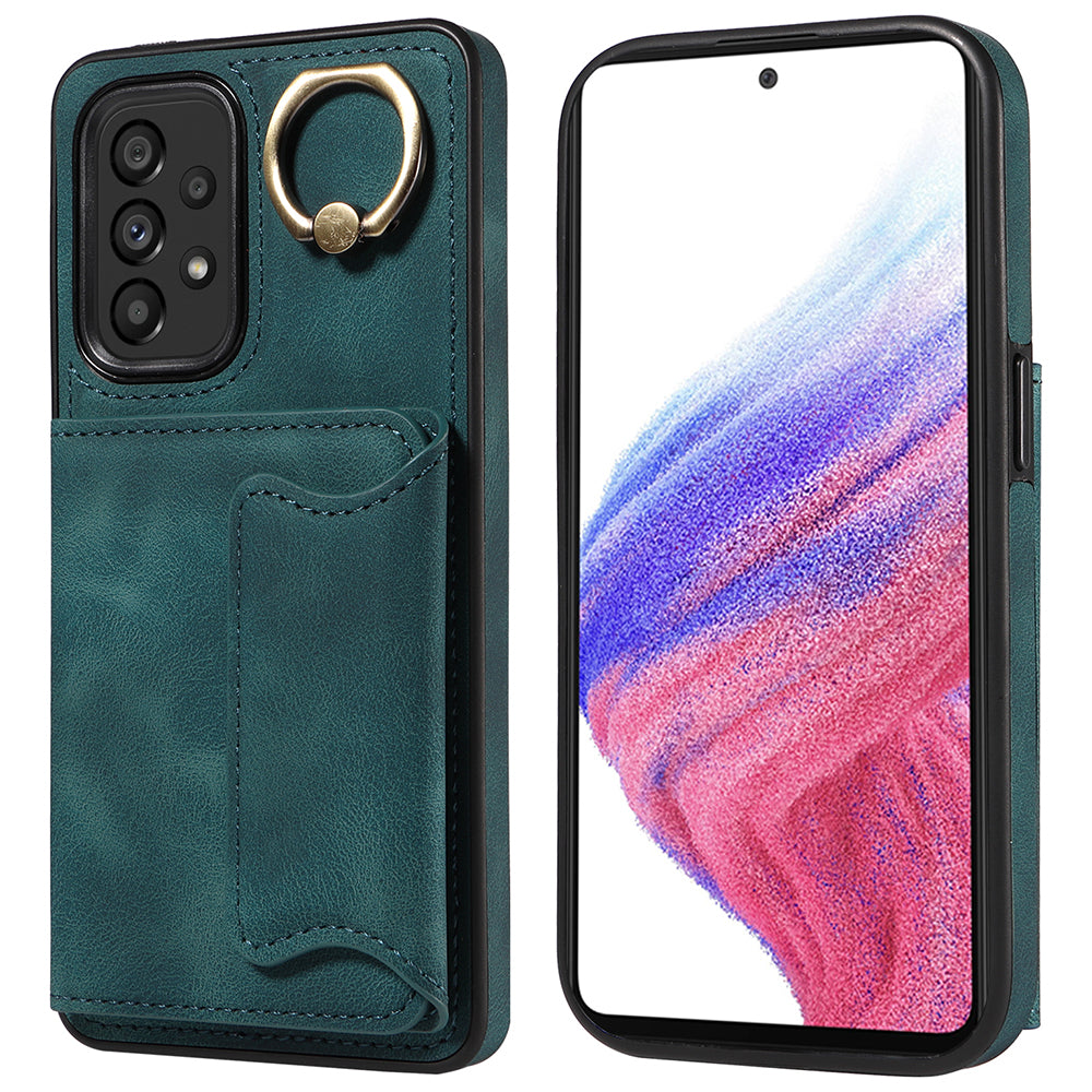 001 For Samsung Galaxy A53 5G Card Holder Anti-fall Phone Case Finger Ring Kickstand PU Leather TPU Cover 001 For Samsung Galaxy A53 5G Card Holder Anti-fall Phone Case Finger Ring Kickstand PU Leather TPU Cover